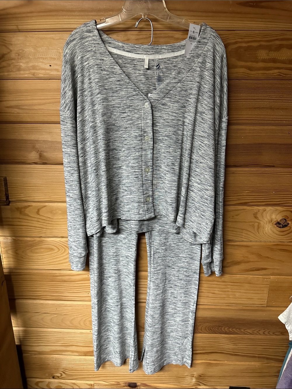 NWT Lou & Grey Women's Grey Cozy Marled Gray Button-Front Lounge Set Size XL